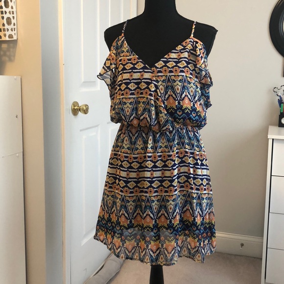 Ikat Pattern Off the Shoulder Dress - Picture 1 of 3